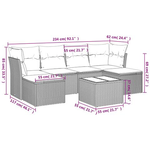 Set Divani da Giardino 7 pz con Cuscini Grigio in Polyrattan - Foto 3