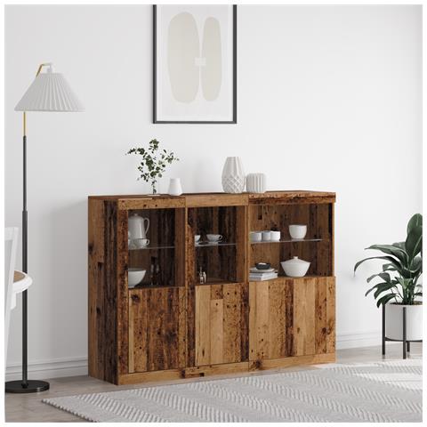 Credenza con Luci LED Legno Vecchio 142.5x37x100 cm Legno Progettato - Foto 2