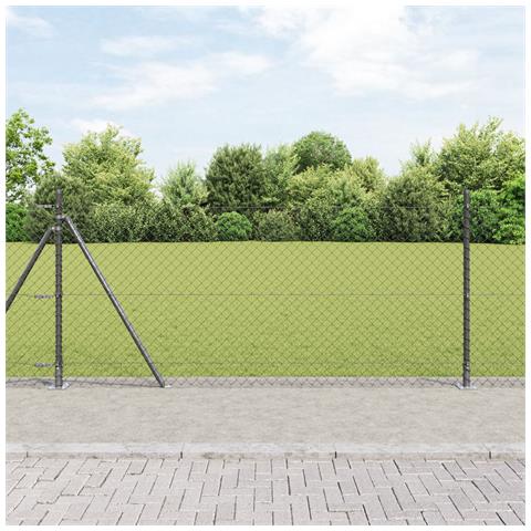 Recinzione a Maglie con 7 Pali Flangiati 1x10 m Acciaio Zincato - Foto 2
