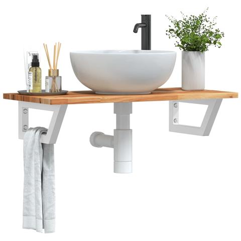 Ripiano A Parete Per Lavabo In Acciaio E Massello Di Acacia - Foto 8