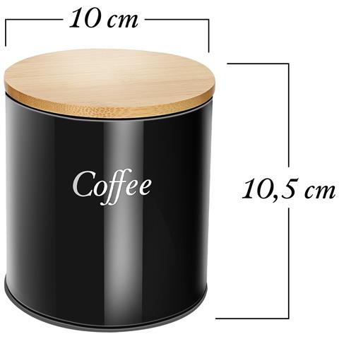 Insieme 3 Scatole In Acciaio Inox Con Coperchio In Bambù Per Caffè, Zucchero E Tè, Noir / Marron - Foto 5