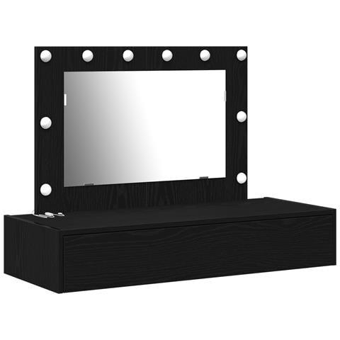 Tavolo da trucco montato a muro con luci LED in quercia nera - Foto 1