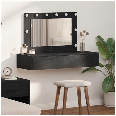 Tavolo da trucco montato a muro con luci LED in quercia nera - Foto 2