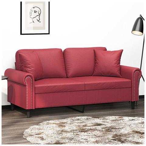 Divano a 2 Posti con Cuscini Rosso Vino 140 cm in Similpelle - Foto 2