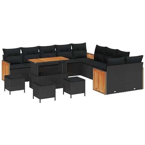 Set Divano da Giardino con cuscino 14 pcs Nero 110 x 55 x 71 cm - Foto 1