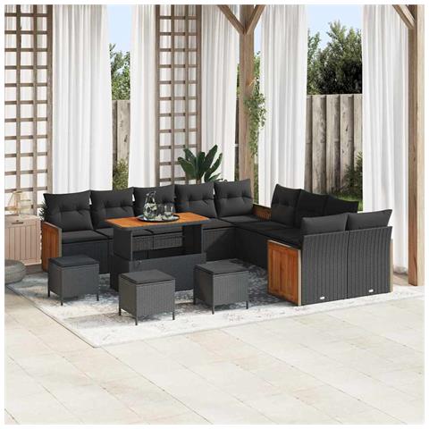Set Divano da Giardino con cuscino 14 pcs Nero 110 x 55 x 71 cm - Foto 2