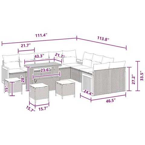 Set Divano da Giardino con cuscino 14 pcs Nero 110 x 55 x 71 cm - Foto 9