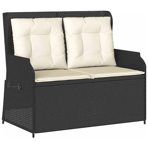 Panchina da giardino con cuscino Nero Poly Rattan - Foto 1