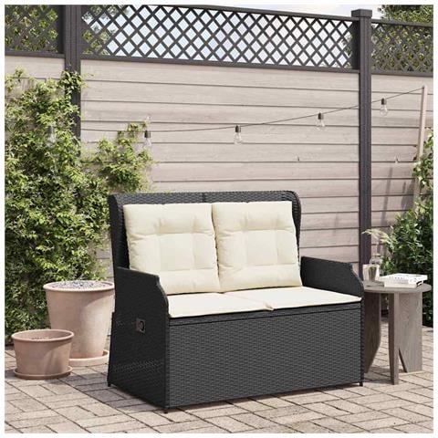 Panchina da giardino con cuscino Nero Poly Rattan - Foto 2