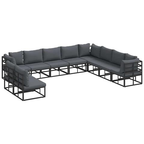 Set Divano da Giardino con cuscino 10 pcs Nero Alluminio - Foto 1