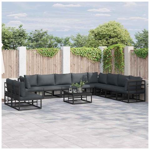 Set Divano da Giardino con cuscino 10 pcs Nero Alluminio - Foto 2