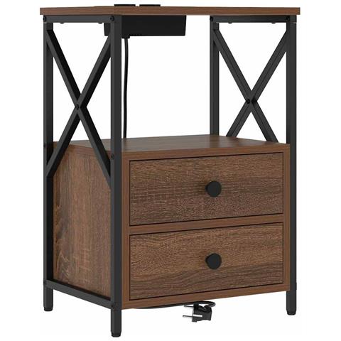 Comò con stazione di ricarica Rovere marrone Legno multistrato - Foto 1