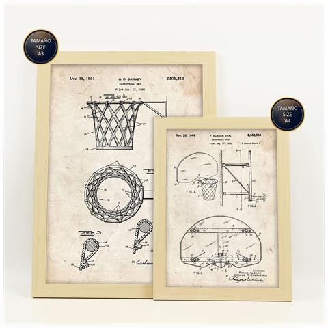 Set Di 6 Stampe Poster Con Brevetti Di Basket Poster Con Immagini Di Brevetti Retrò Design D'interni In Stile Vintage A3 & A4 Telaio In Legno Chiaro - Foto 6