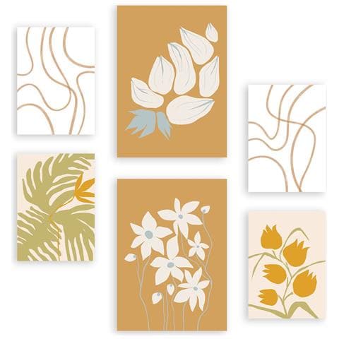 Set Di 6 Stampe Flora Goes In Flower Dipinti Decorativi Estetici Astratti Per Il Tuo Soggiorno, Camera Da Letto, Casa A3 & A4 Senza Cornice - Foto 1