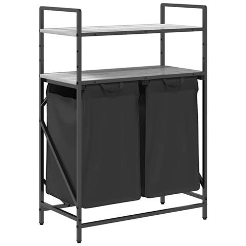 Cesto Portabiancheria 2 Scomparti con Ripiani Grigio Sonoma - Foto 1