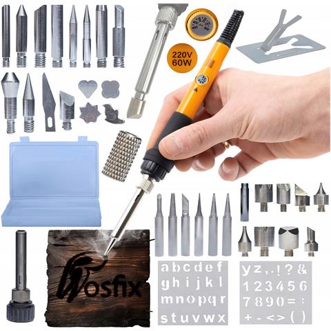Set 8 In 1 Saldatore Di Precisione Con Potenziometro Op60w - 6 Punte, 30 Elementi Pirografia, Organizer 160x240x30mm - Foto 1