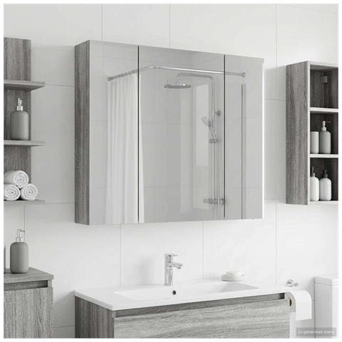 Mobiletto per specchio da bagno Grigio Sonoma 80 x 14.5 x 70 cm - Foto 2