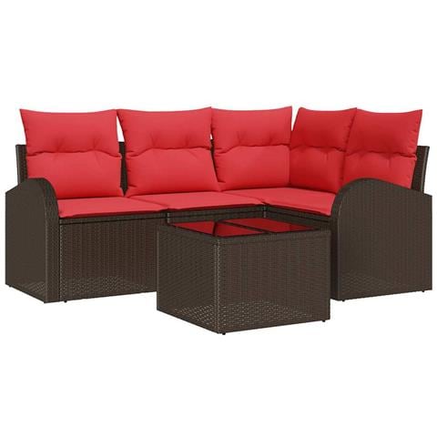 Set Divano da Giardino 5 pcs Marrone e Rosso polyrattan - Foto 1