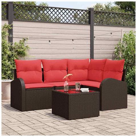Set Divano da Giardino 5 pcs Marrone e Rosso polyrattan - Foto 2