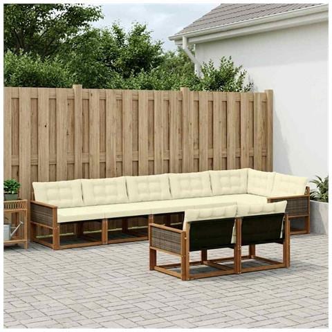Set di divani da esterno con cuscino 8 pcs Naturale e Crema - Foto 2