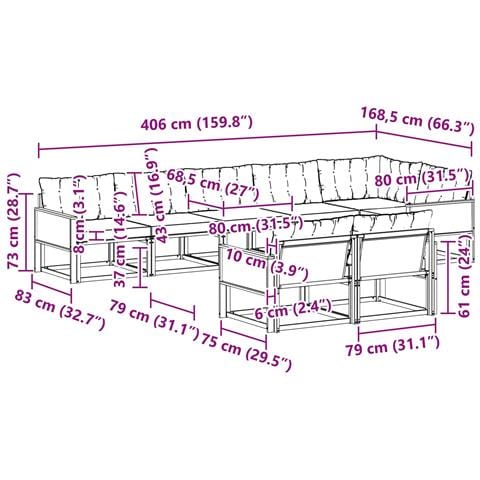 Set di divani da esterno con cuscino 8 pcs Naturale e Crema - Foto 9