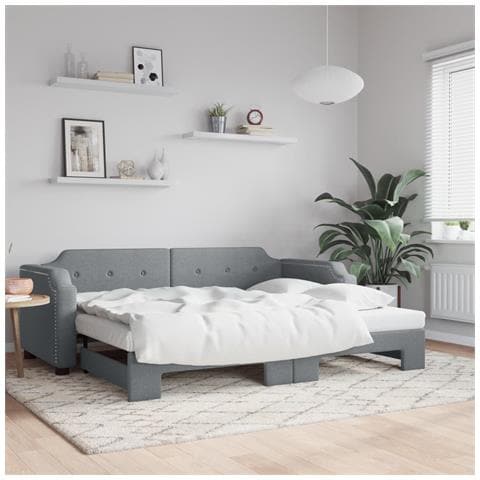 Divano Letto con Letto Estraibile Grigio Chiaro 100x190 Tessuto - Foto 2