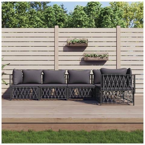 Set Salotto da Giardino 5 pz con Cuscini in Acciaio Antracite - Foto 2