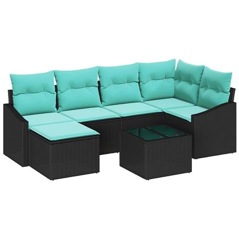 Set di divani con cuscino 7 pcs Nero polyrattan - Foto 1