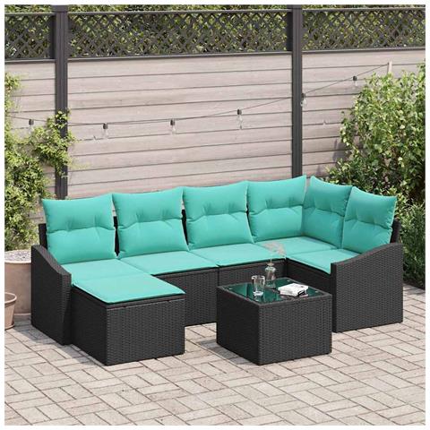 Set di divani con cuscino 7 pcs Nero polyrattan - Foto 2