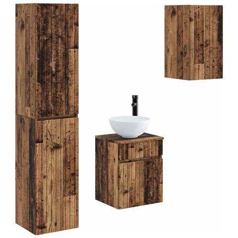 Set di mobili per il bagno 3 pz Legno antico 33 x 34,5 x 160 cm - Foto 1