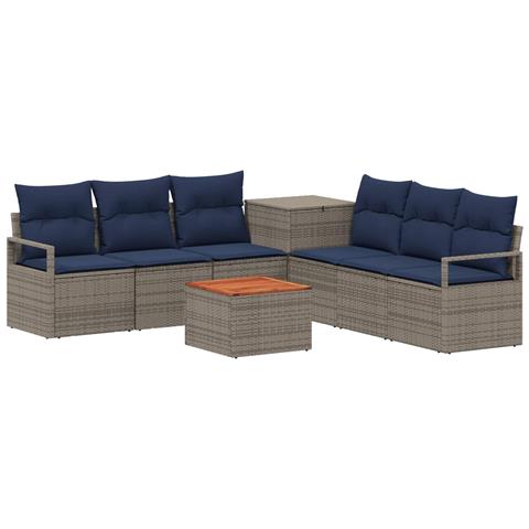 Set di divani 8 pz Grigio e Blu Navy Rattan sintetico e Acciaio - Foto 1