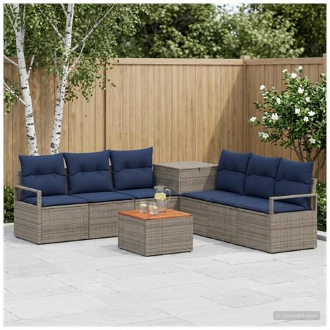 Set di divani 8 pz Grigio e Blu Navy Rattan sintetico e Acciaio - Foto 10