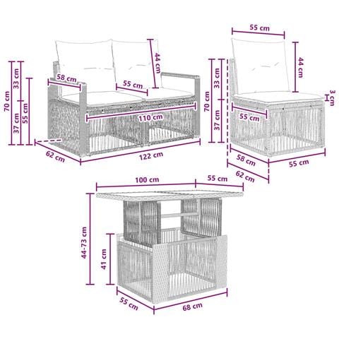 Set Divano da Giardino 7 pz Nero e Bianco Crema polyrattan - Foto 2