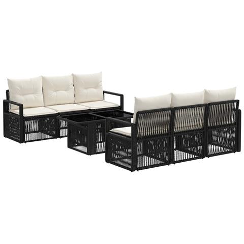 Set Divano da Giardino 7 pz Nero e Bianco Crema polyrattan - Foto 1