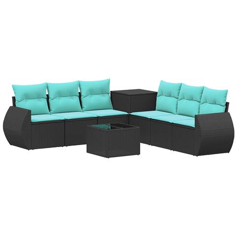 Set di divani 8 pz Nero e Blu Rattan sintetico e Acciaio - Foto 1