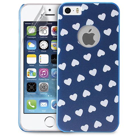 Cover per iPhone 5 / 5s / SE ''heart'' con Screen Protector - Blu con cuori Bianchi - Foto 1