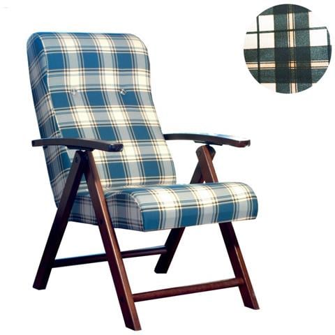 Poltrona Regolabile 4 Posizioni Legno E Tessuto A Scacchi Verde 65x70xh. 87 Cm - Foto 1