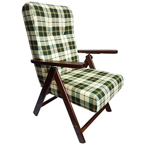 Poltrona Regolabile 4 Posizioni Legno E Tessuto A Scacchi Verde 65x70xh. 87 Cm - Foto 2