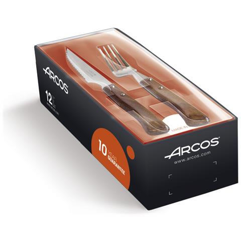 Set Di Coltelli Da Bistecca 12 Pezzi (6 Coltelli + 6 Forchetta) - Acciaio Inossidabile - Manico Legno Compresso Colore Marrone - Foto 1