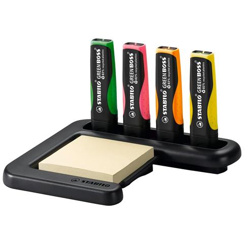 GREEN BOSS - Evidenziatore Ecosostenibile - 83% Plastica Riciclata - Desk-Set da 4 - Colori assortiti - Foto 1
