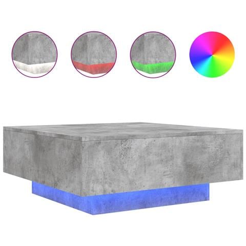 Tavolino Da Soggiorno Con Luci Led Grigio Cemento 80x80x31 Cm - Foto 2