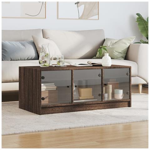 Tavolino Salotto Con Ante In Vetro Rovere Marrone 102x50x42 Cm - Foto 3