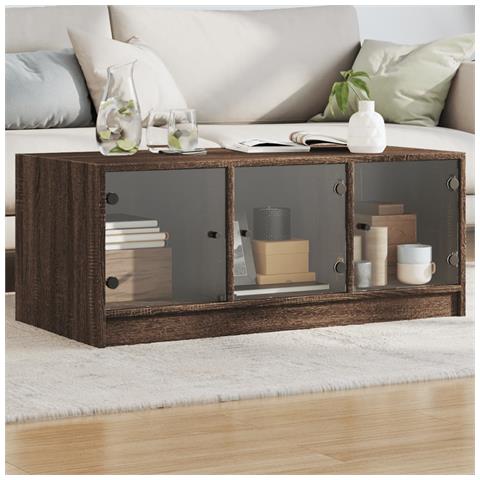Tavolino Salotto Con Ante In Vetro Rovere Marrone 102x50x42 Cm - Foto 1