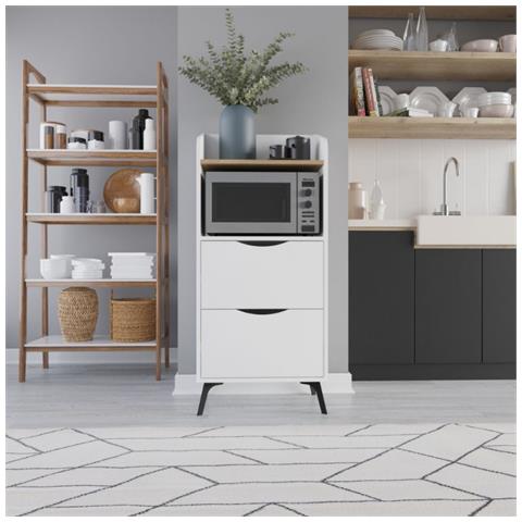 Mobile Multiuso Gorki Con Cassetti Bianchi E Ripiano Rovere - Foto 1