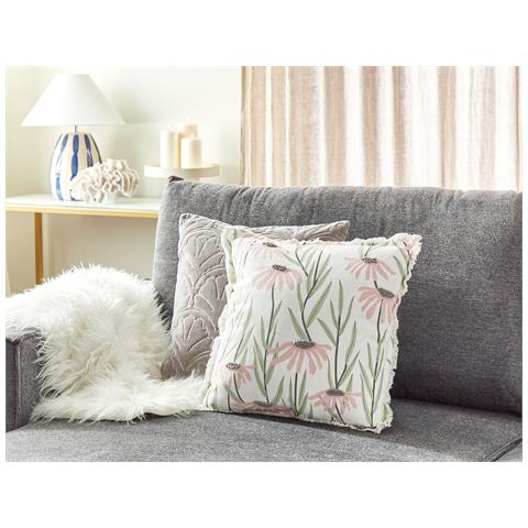 Cuscino Decorativo Gynura Cotone 45 X 45 Cm Floreale Stampa A Blocchi Ricamato Multicolore - Foto 1