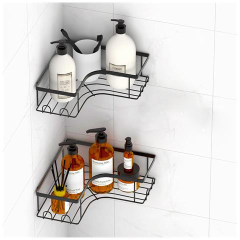 Organizer Per Doccia In Confezione Da 3, Mensole Doccia Adesive Senza Foratura Black - Foto 5