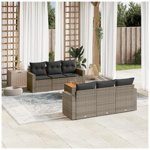 Set Divani Da Giardino 7 Pz Con Cuscini Grigio In Polyrattan - Foto 1