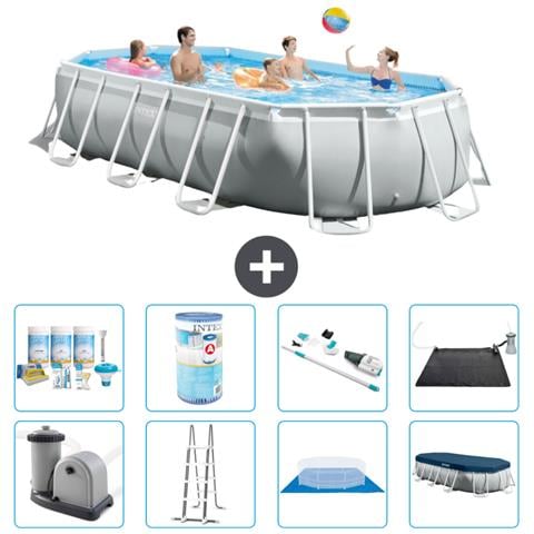 Piscina Fuori Terra - Ovale - 503x274x122 Cm - Grigio - Include Accessori Coordinati A2590 - Foto 1