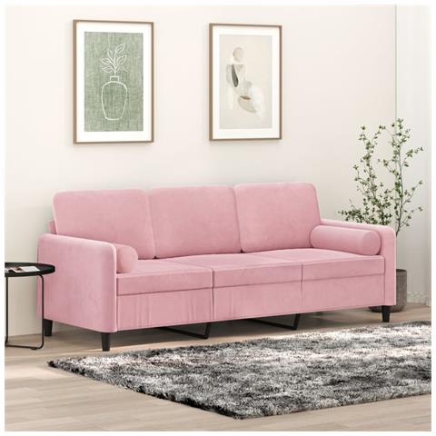Divano a 3 Posti con Cuscini Rosa 180 cm in Velluto - Foto 2
