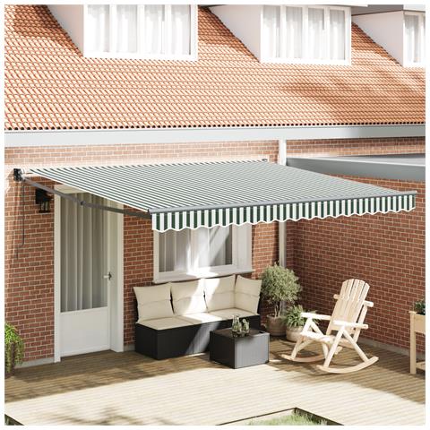 Tenda Retrattile Automatica  Verde e Bianca 400x300 cm, Tessuto di Ricambio per Tenda  per telaio 4x3 m Verde e Bianca - Foto 2